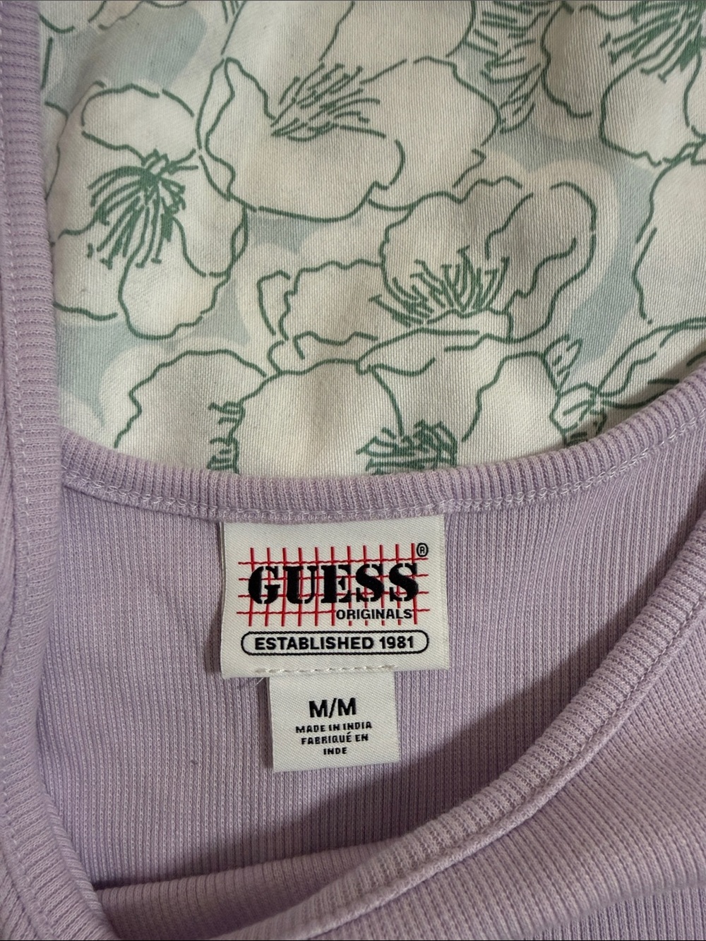 GUESS Lilac Cropped Ribbed Tank Top - Picture 2 of 2